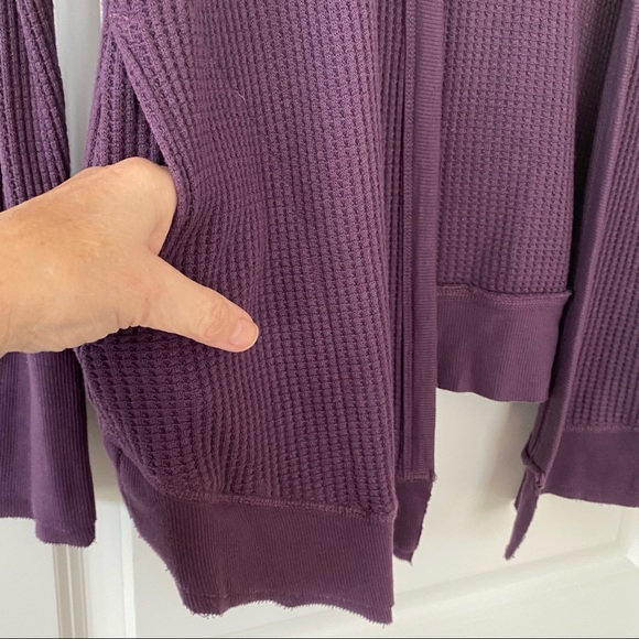 Anthro mod-o-doc Cotton Waffle-Knit Open-Front Hoodie Cardigan w Pockets Medium - Picture 4 of 11